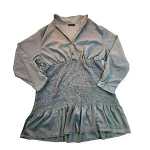 Pretty Little Thing Gray Blue Mini Dress Tunic Top Sz 26 Smocked *See Descriptio